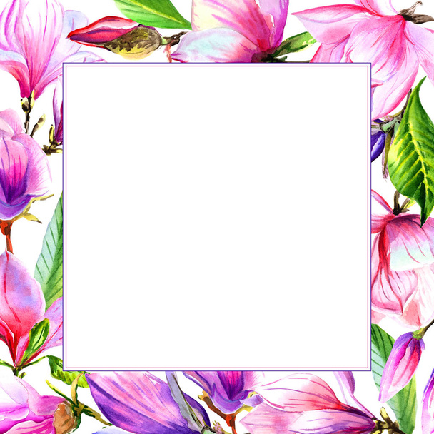 Wildflower magnolia flower frame in a watercolor style isolated. - Foto, Imagem