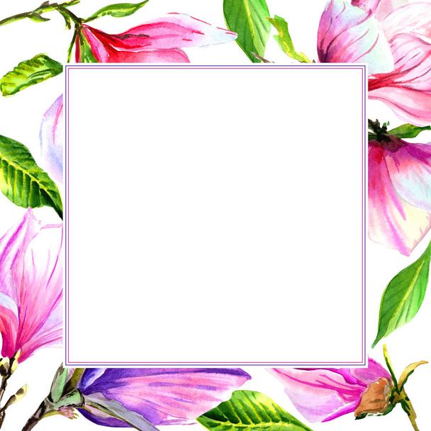 Wildflower magnolia flower frame in a watercolor style isolated. - Фото, зображення