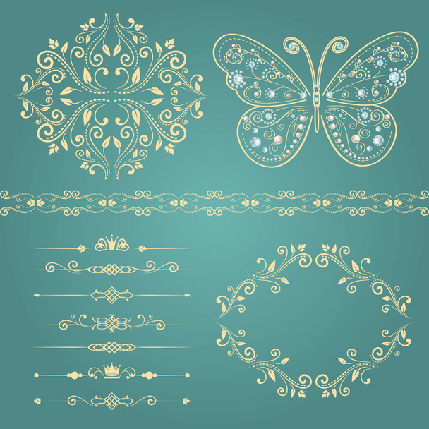 set of floral border, frame, dividers. - Vecteur, image