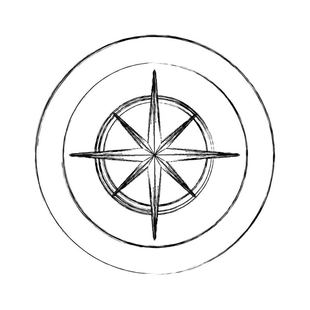 κυκλικό πλαίσιο με πυξίδα εικονίδιο αστεριού σιλουέτα - Διάνυσμα, εικόνα