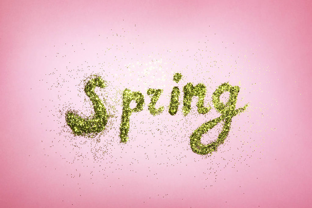 Word SPRING made of greenery glitter - Foto, immagini