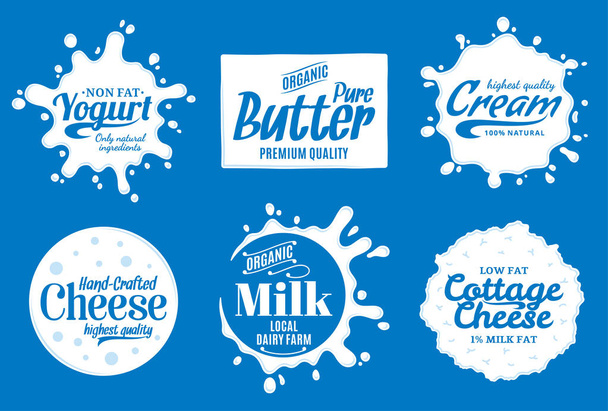 Logo del prodotto lattiero. Latte, yogurt o panna
 - Vettoriali, immagini