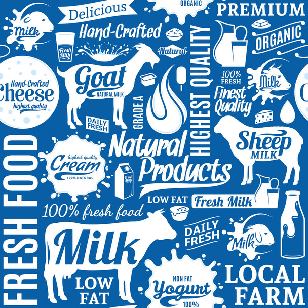 Typographic vector milk product seamless pattern or background - Vector, Image