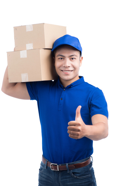 postman with parcel boxes - Zdjęcie, obraz