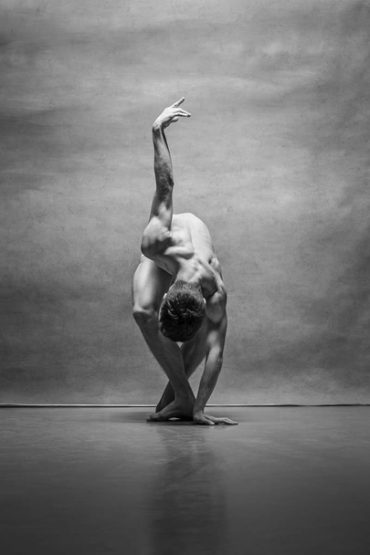 The male ballet dancer posing over gray background - Zdjęcie, obraz