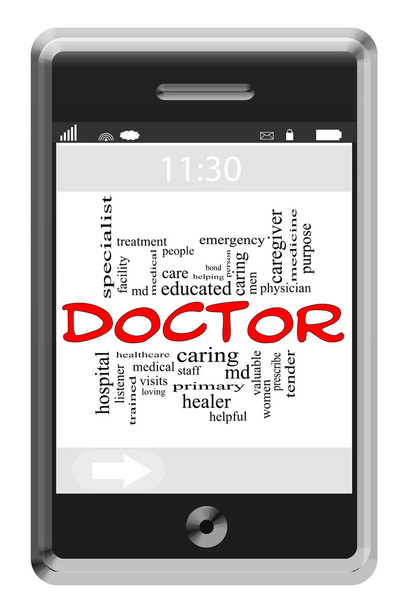 Doktor Wort Cloud-Konzept auf Touchscreen-Handy - Foto, Bild