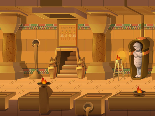 Cartoon landscape inside Egyptian tomb - Vector, Image