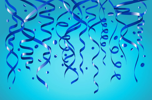 Oslava modré pozadí šablona s konfety a Modré stuhy. Vektorové ilustrace - Vektor, obrázek