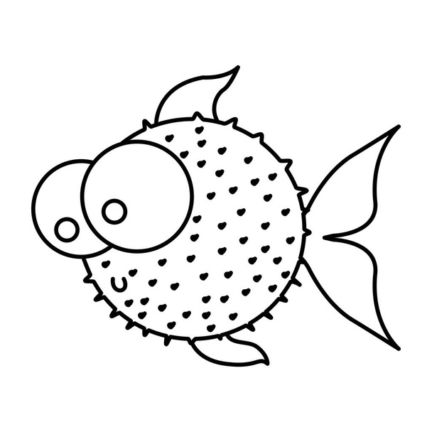 silhouette blowfish aquatic animal icon - Vector, Image