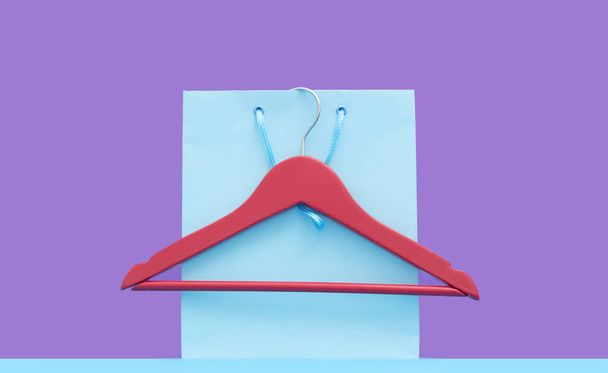 blue shopping bag and hanger - Photo, Image