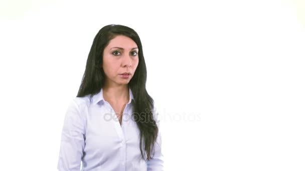 Businesswoman mostrando stop segno mano disapprovazione gesto soft focus
 - Filmati, video
