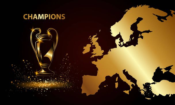 Taça dos Campeões com um mapa. Troféu de futebol dourado
. - Vetor, Imagem
