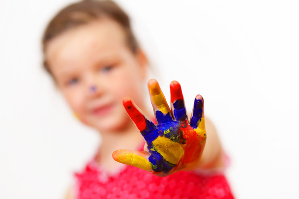 Happy child with paint on the hands - Fotoğraf, Görsel