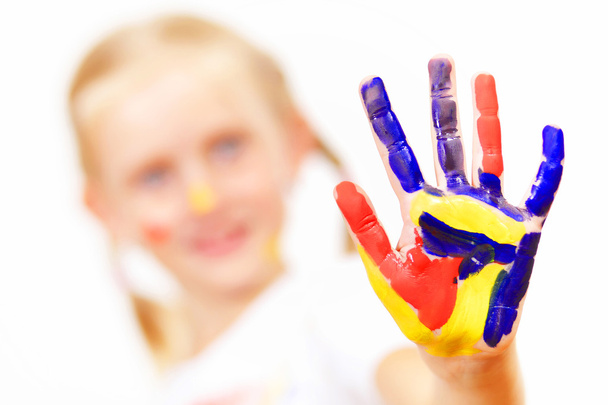 Happy child with paint on the hands - Φωτογραφία, εικόνα