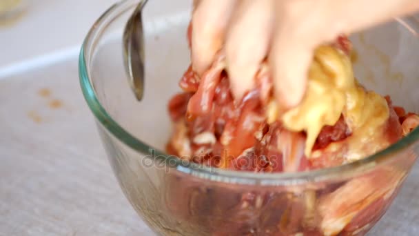 Fleisch zum Kochen marinieren - Filmmaterial, Video