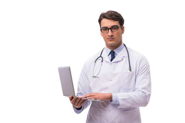 Doctor con portátil aislado sobre fondo blanco
 - Foto, Imagen