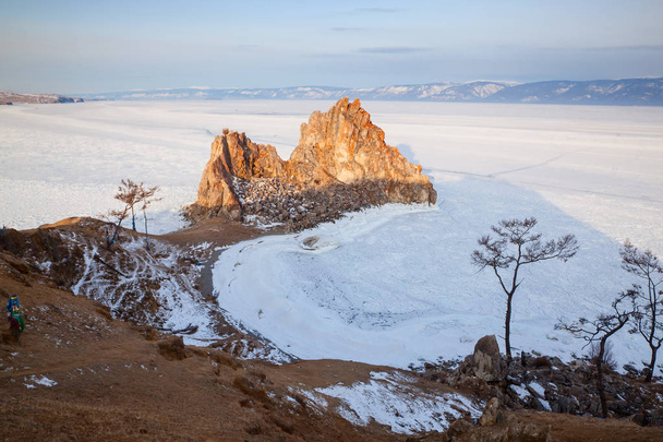 Baikal in winter, Cape Burhan, rock Shamanka - 写真・画像