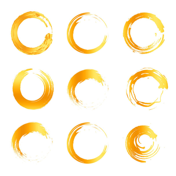 孤立した抽象的なラウンド形のオレンジ色のロゴ コレクション、太陽ロゴタイプ セット、幾何学的な円のベクトル図 - ベクター画像