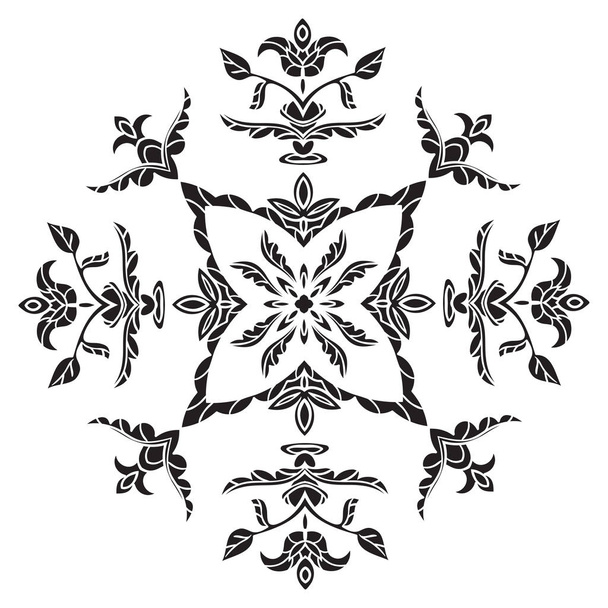 Hand drawing pattern for tile in black and white. Floral square stencil - Vector, Image