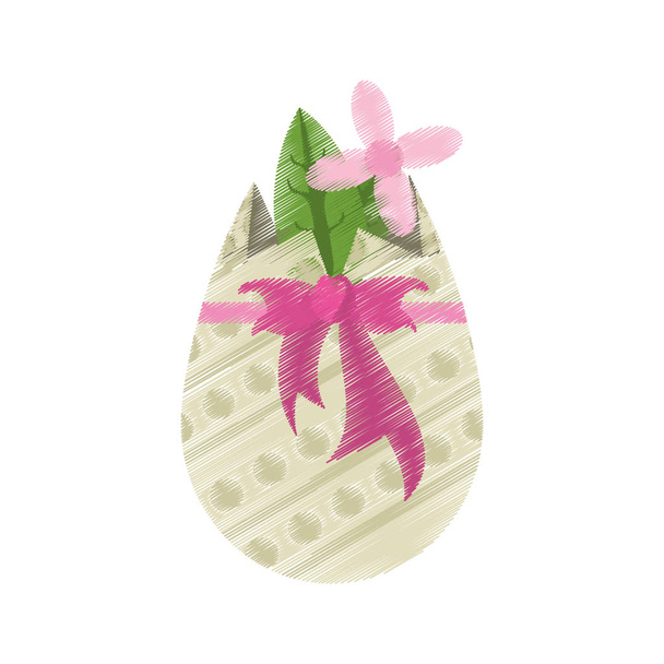 Zerbrochenes Osterei mit Blumenblatt zeichnen - Vektor, Bild