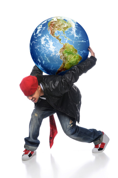 Hip Hop Man Holding Earth - Foto, Imagem