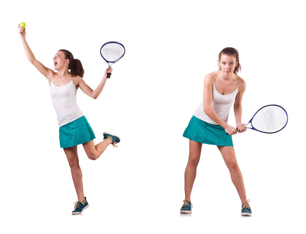 Mulher jogador de tênis isolado no branco
 - Foto, Imagem