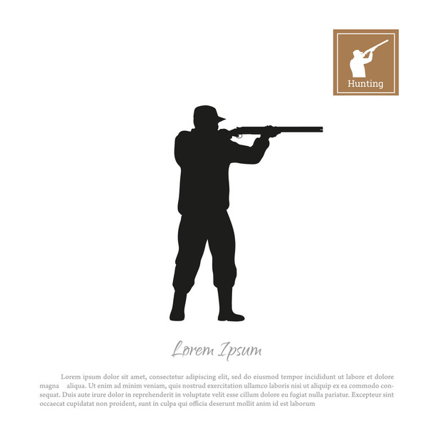 Μαύρη σιλουέτα ενός κυνηγού σε λευκό φόντο. Ο άνθρωπος που γυρίσματα ένα πυροβόλο όπλο - Διάνυσμα, εικόνα