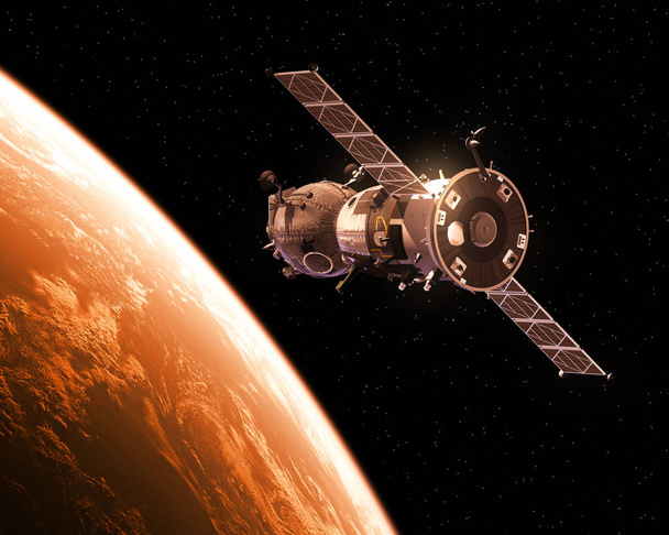Kosmická loď na orbitě rudá planeta - Fotografie, Obrázek