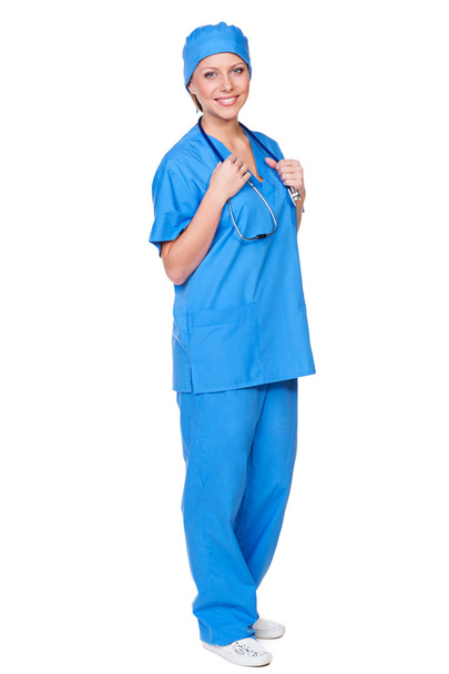 Enfermeira sorridente com estetoscópio
 - Foto, Imagem