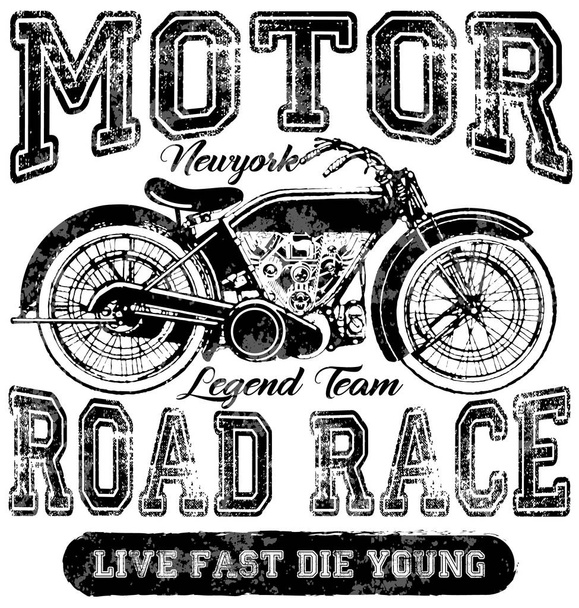 Motorcycle label t-shirt design with illustration of custom chopper - Vector, Image