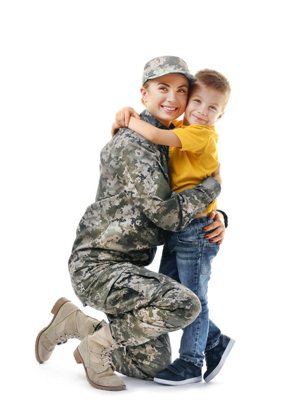 Military mother with son  - Photo, Image