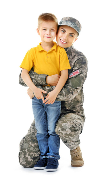 Military mother with son   - Foto, Imagem