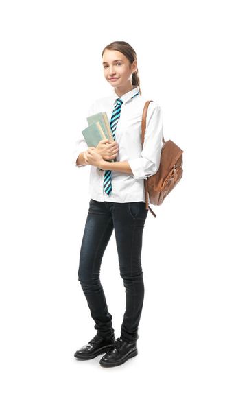 μαθήτρια σε άσπρο φόντο - Φωτογραφία, εικόνα