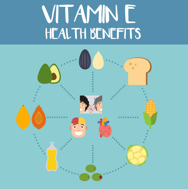 Avantages pour la santé de la vitamine e, illustration
 - Vecteur, image