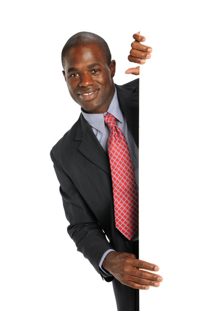 Young African American Businessman holding a blank sign - Photo, Image