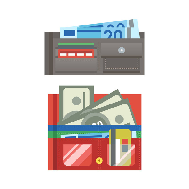 Flat money wallet icon check list making purchase cash business currency finance payment and purse savings bank commerce dollar economy vector illustration. - Vector, Imagen