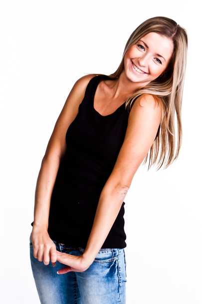 A woman in a black t-shirt - Foto, afbeelding