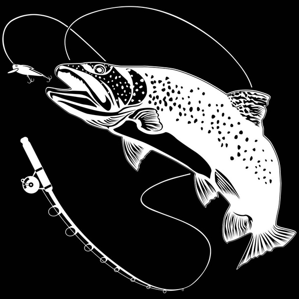 Salmon fishing black - Vector, Image