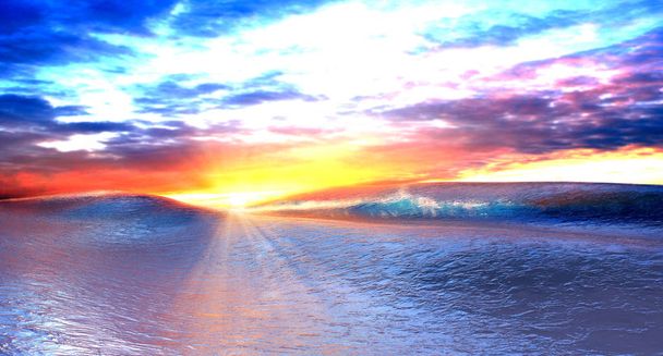 Zonsondergang over het ocean.3d-render - Foto, afbeelding