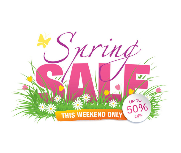 spring sale banner with flowers - Vector, Image