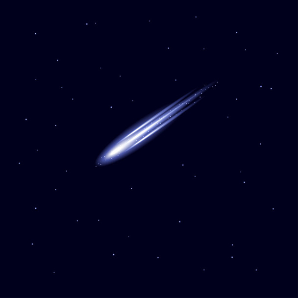 Cometa vectorial, meteorito o asteroide disparando aislado sobre fondo azul
 - Vector, Imagen