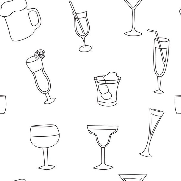Seamless pattern of alcoholic beverages, collection of glasses - Vetor, Imagem