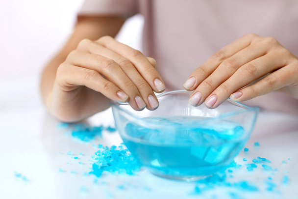 Spa Manicure. Hands In Aroma Hand Bath With Salt - Valokuva, kuva