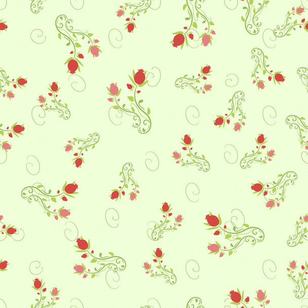 Seamless pattern pomegranate floral vector illustration - Vektör, Görsel