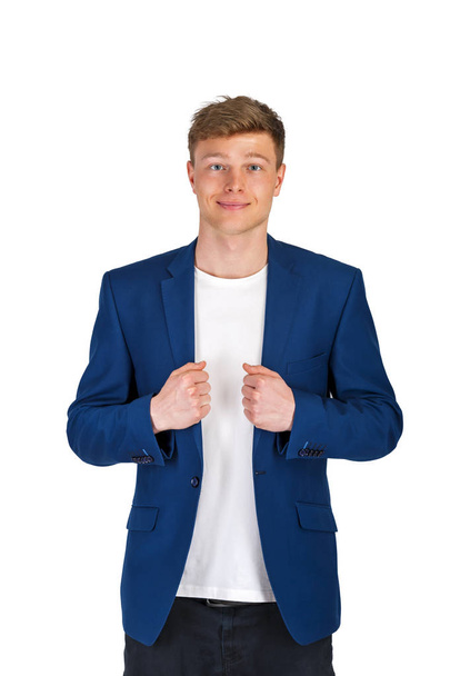 Young man in casual suit isolated over white background. - Photo, image