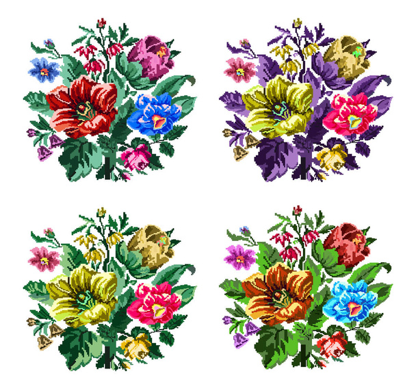 Set. Bouquet of flowers - Vector, Image
