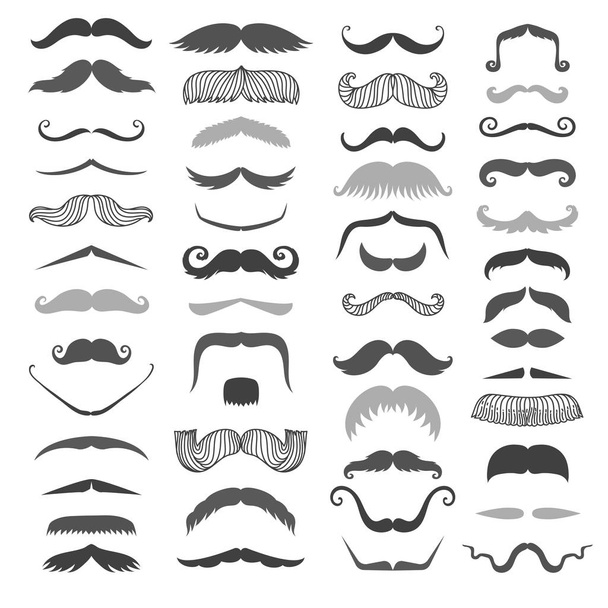 Silhouette vector black white mustache hair hipster curly collection beard barber and gentleman symbol fashion human facial gave vector illustration. - Vektör, Görsel