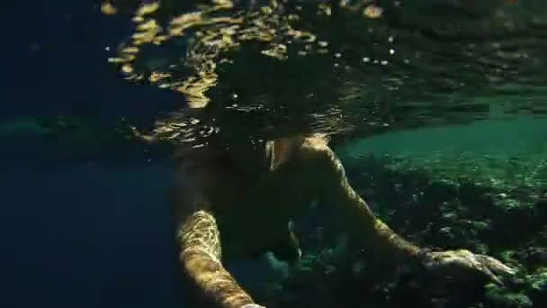 A fiatalember Snorkeling színes zátonyon, Red Sea, Egyiptom - Felvétel, videó