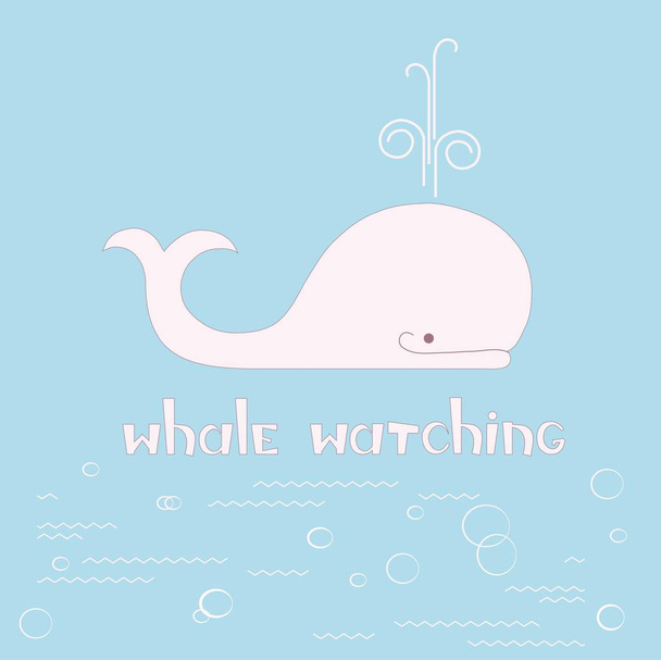 Flat style logotype template with cute light pink whale on blue stock vector illustration - Vetor, Imagem