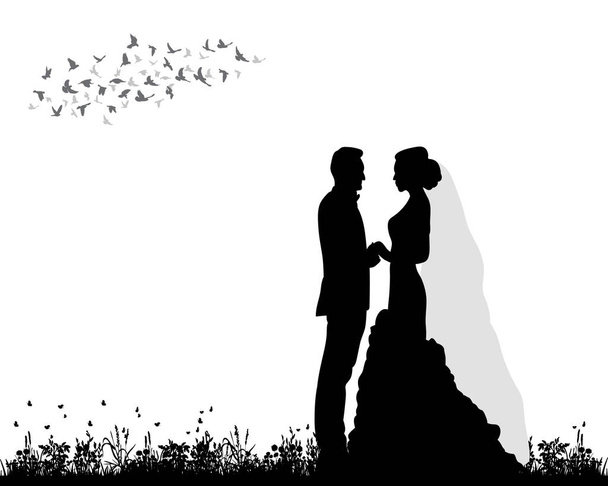 silhouette of wedding - Vector, Image